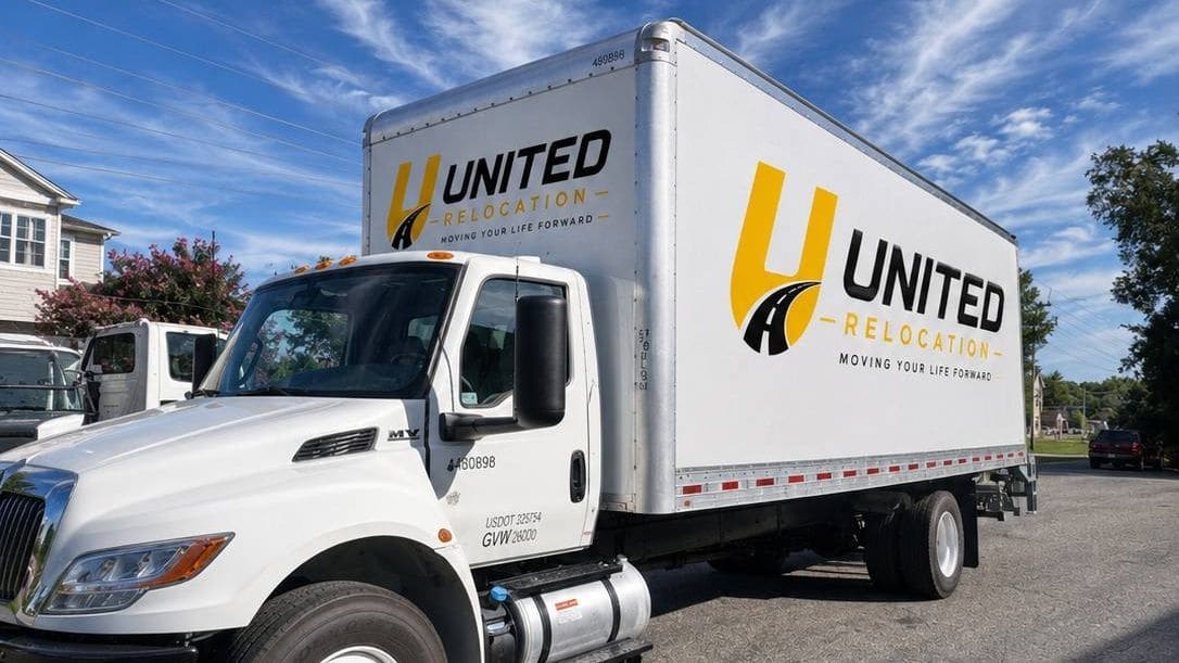 United Relocation box truck parked on a residential street
